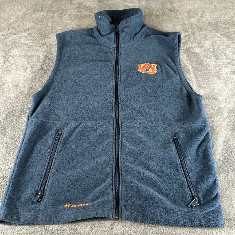 Columbia Auburn Tigers Fleece Vest Mens Medium Navy Blue Full Zip NCAA 206XM1211